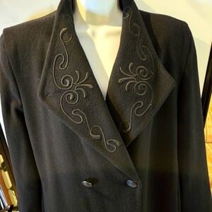 Alorna Wool Black Embroidered Maxi Coat Size 14/16